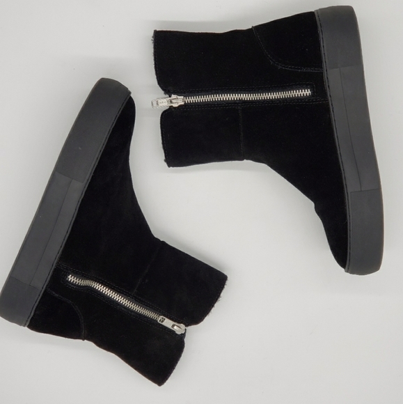 J/Slides Trulie Water Resistant Suede Platform Wedge Ankle Bootie with Faux Fur - Picture 4 of 13